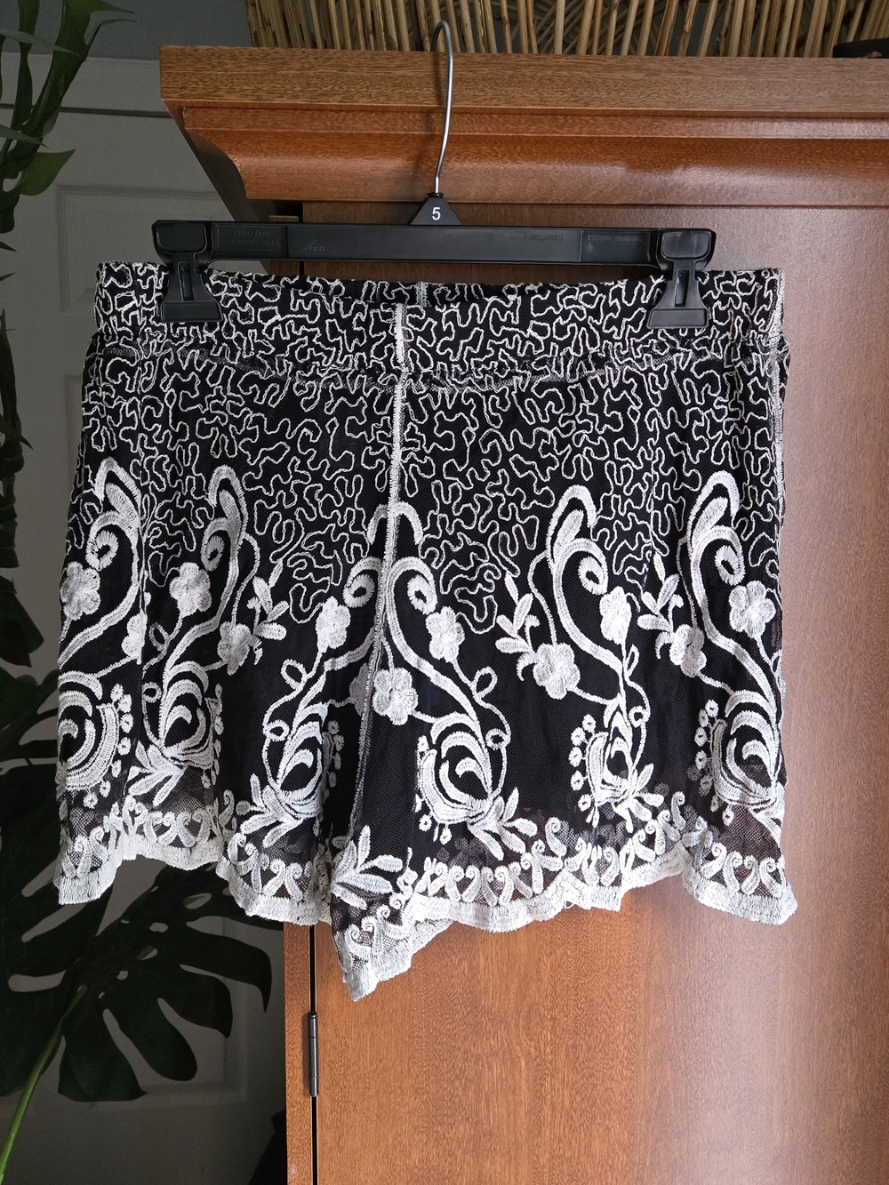 River Island Black & White Embroidered High Waist Shorts